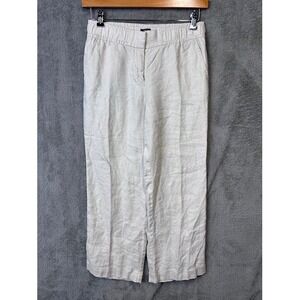 LOFT Petite Linen Blend Wide Leg Crop Pants Womens Size 2P Ivory‎